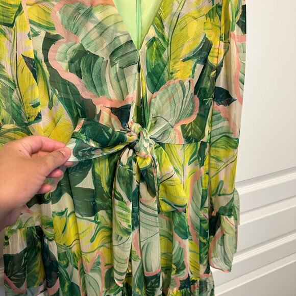 NWT Alex Marie Green Leaf Print Long Sleeve Dress sz 8 - Picture 4 of 5